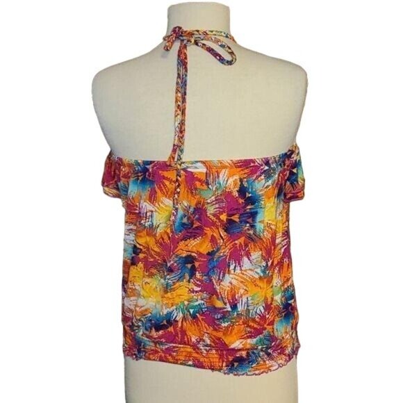 Self Esteem XL Bright Colorful Island Print Halter Top - Picture 4 of 5